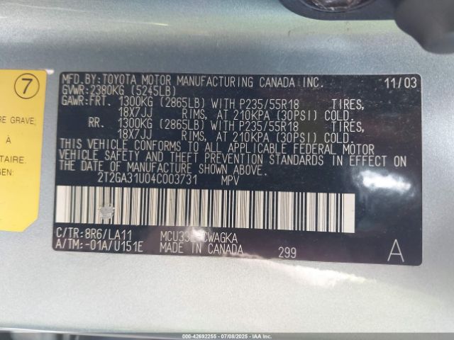 2004 LEXUS RX 330 2T2GA31U04C003731 Photo 8