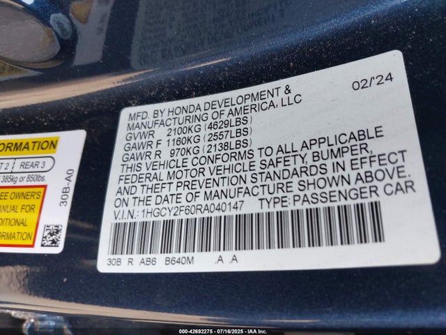 Honda lfc5 2024 1HGCY2F60RA040147 Image 9