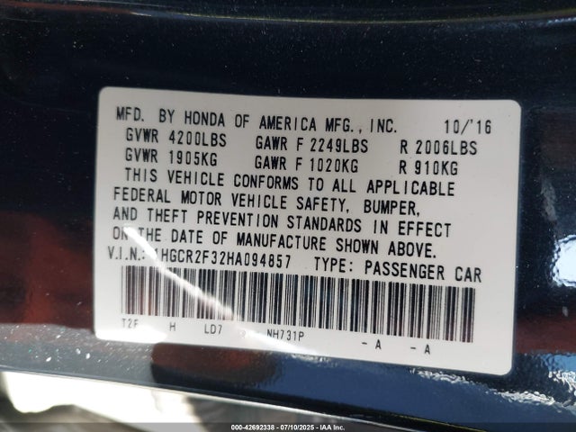 1HGCR2F32HA094857 Honda k24w1