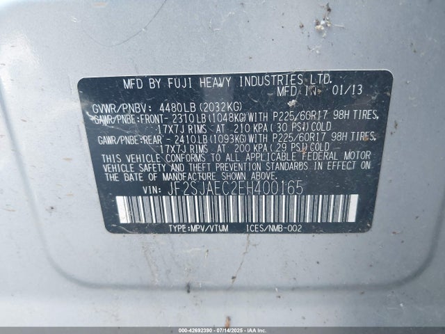 JF2SJAEC2EH400165 Subaru 2.5na u5