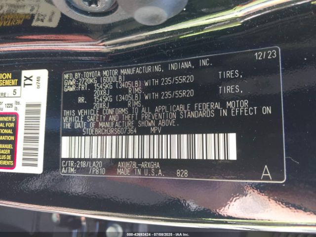 2024 TOYOTA HIGHLANDER HYBRID 5TDEBRCH3RS607364 Photo 8