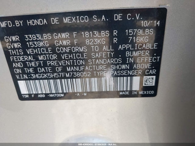 3HGGK5H57FM738052 Honda l15b1