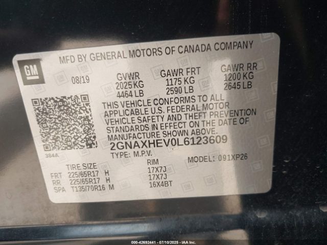 2020 CHEVROLET EQUINOX 2GNAXHEV0L6123609 Photo 8