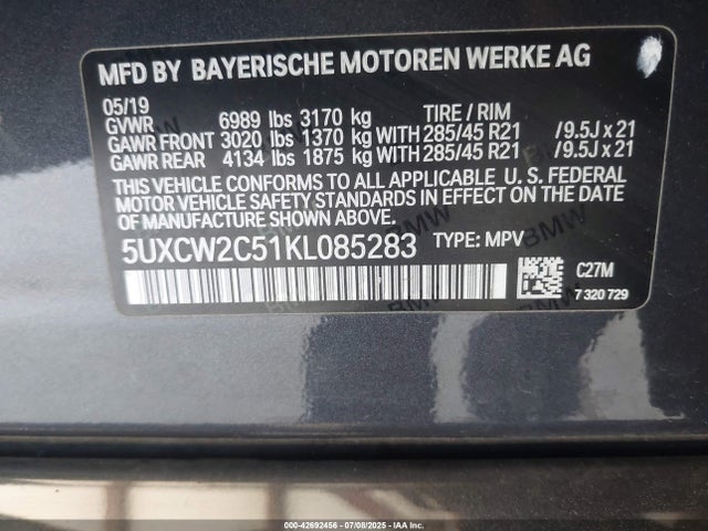 5UXCW2C51KL085283 BMW X7