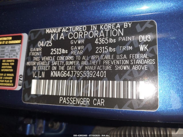 KNAG64J79S5392401 KIA gdi theta iii