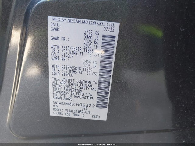 Nissan 2014 2014 5N1AR2MN8EC606322 Image 9
