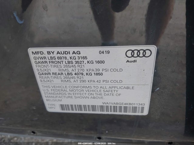 WA1VABGE4KB011343 Audi E-Tron