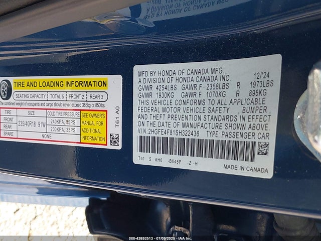 2HGFE4F81SH322436 Honda lfc3