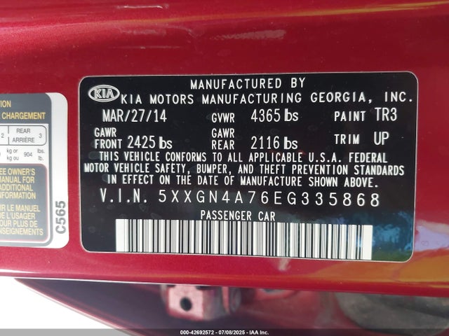 5XXGN4A76EG335868 KIA dohc gdi theta ii