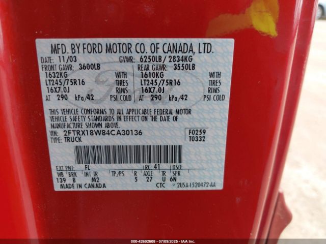 2004 FORD F-150 HERITAGE 2FTRX18W84CA30136 Photo 8