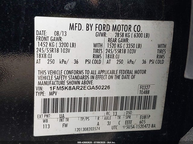 1FM5K8AR2EGA50226 Ford 2014