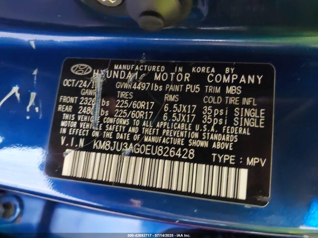 KM8JU3AG0EU826428 Hyundai gdi theta ii