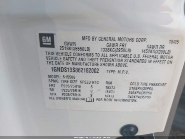 2006 CHEVROLET TRAILBLAZER 1GNDS13S862182002 Photo 8