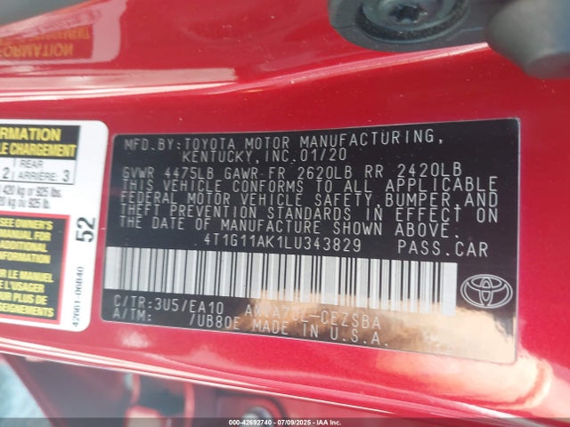 4T1G11AK1LU343829 Toyota a25a-fks