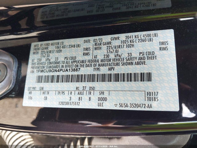 1FMCU9GN4PUA13887 Ford dragon gtdi