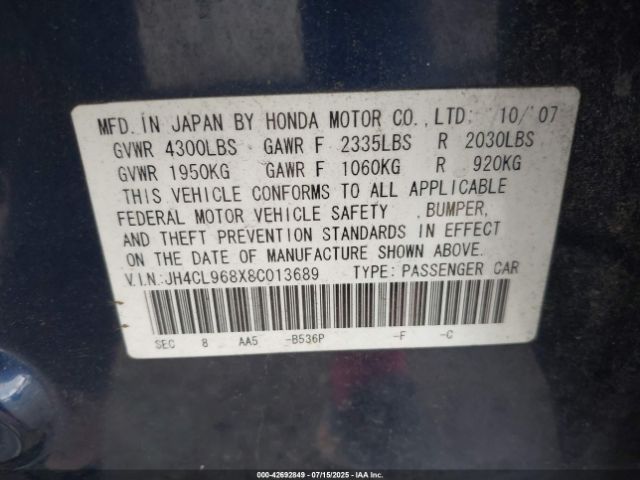 2008 ACURA TSX JH4CL968X8C013689 Photo 8