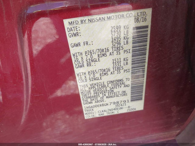 Nissan 2016 2016 1N6AD0ER8GN798791 Image 9