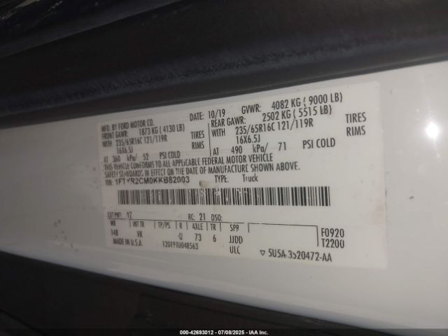 2019 FORD TRANSIT-250 1FTYR2CM0KKB82003 Photo 8