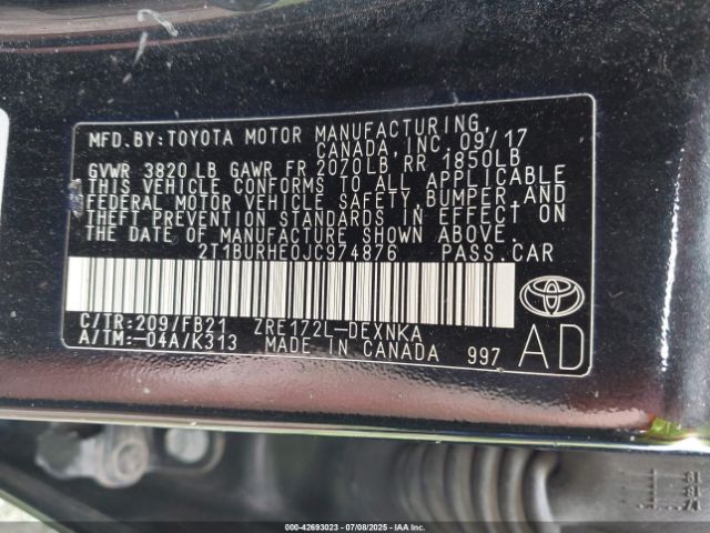 2018 TOYOTA COROLLA 2T1BURHE0JC974876 Photo 8