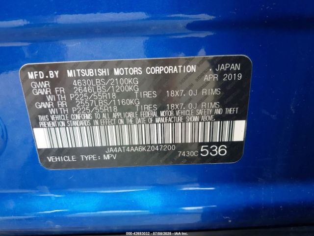 2019 MITSUBISHI ECLIPSE CROSS JA4AT4AA6KZ047200 Photo 8