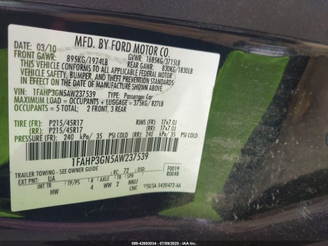 2010 FORD FOCUS 1FAHP3GN5AW237539 Photo 8