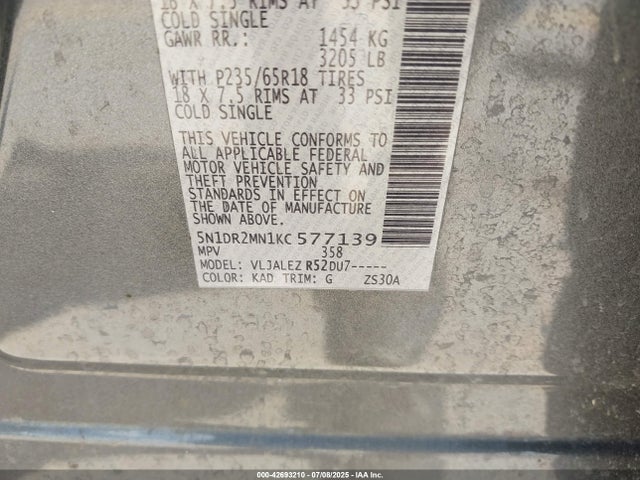 5N1DR2MN1KC577139 Nissan 2019