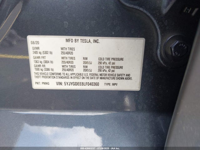 2020 TESLA MODEL Y 5YJYGDEE8LF040360 Photo 8