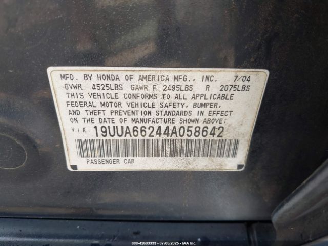 2004 ACURA TL 19UUA66244A058642 Photo 8