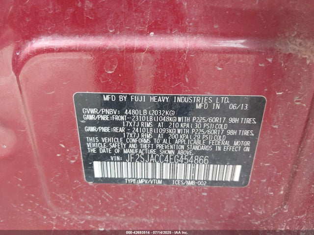 Subaru 2.5na u5 2014 JF2SJACC4EG454866 Image 9