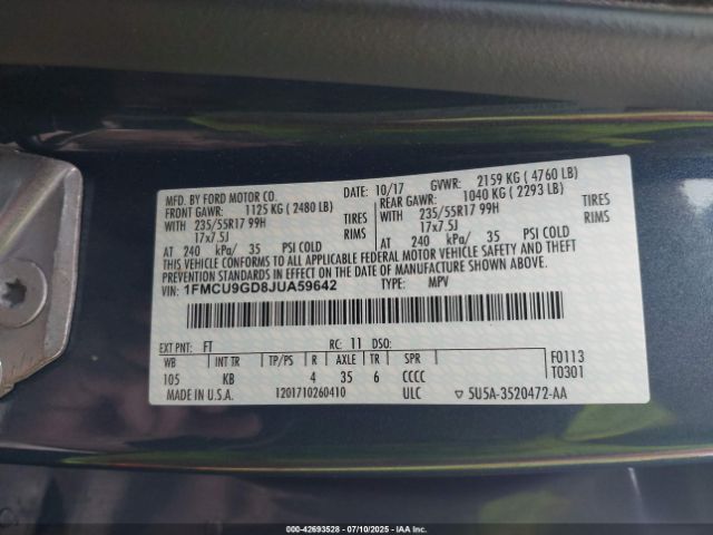 2018 FORD ESCAPE 1FMCU9GD8JUA59642 Photo 8