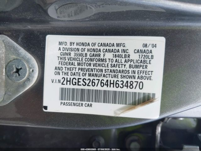 2004 HONDA CIVIC 2HGES26764H634870 Photo 8