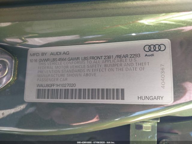 2017 AUDI A3 WAUJ8GFF1H1027020 Photo 8