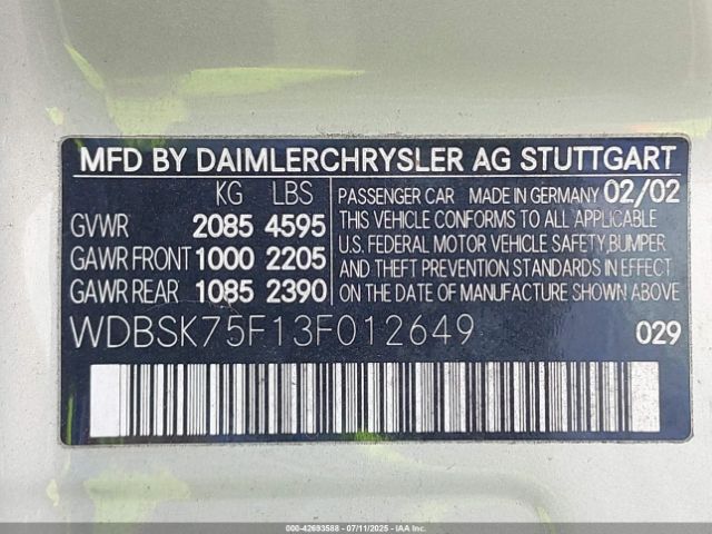 2003 MERCEDES-BENZ SL-CLASS WDBSK75F13F012649 Photo 8