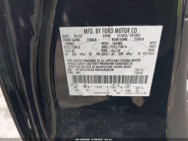 2008 FORD ESCAPE 1FMCU93Z18KA52636 Photo 8