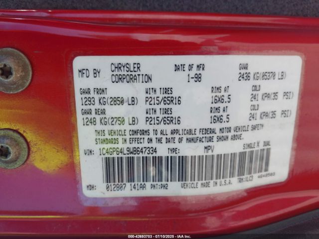 1998 CHRYSLER TOWN & COUNTRY 1C4GP64L9WB647334 Photo 8