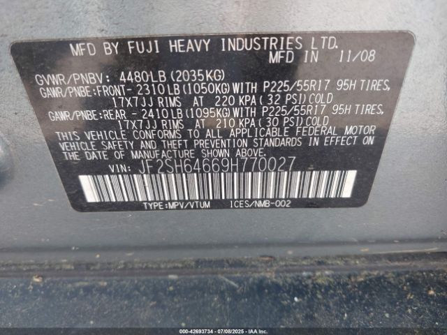 2009 SUBARU FORESTER JF2SH64669H770027 Photo 8