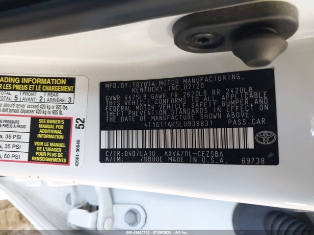 4T1G11AK5LU938831 Toyota a25a-fks