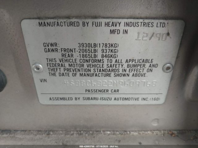 1991 SUBARU LEGACY 4S3BC6322M9609768 Photo 8
