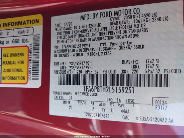 Ford Mustang 2020 1FA6P8TH2L5159251 Image 9