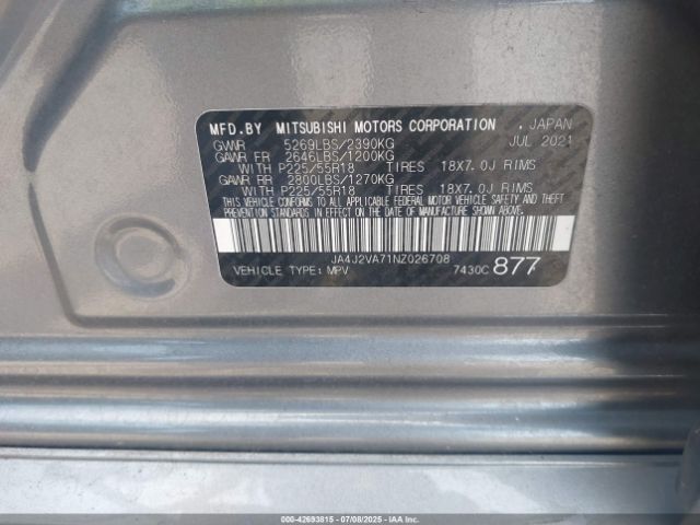 2022 MITSUBISHI OUTLANDER PHEV JA4J2VA71NZ026708 Photo 8