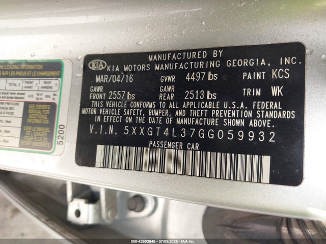 5XXGT4L37GG059932 KIA t-gdi theta ii