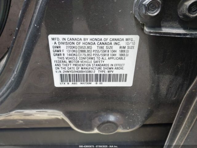 2011 ACURA MDX 2HNYD2H6XBH508612 Photo 8