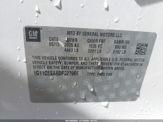 Продаж на аукціоні авто 2013 Chevrolet Malibu 1lt, vin: 1G11C5SA6DF327965, номер лоту: 42693883