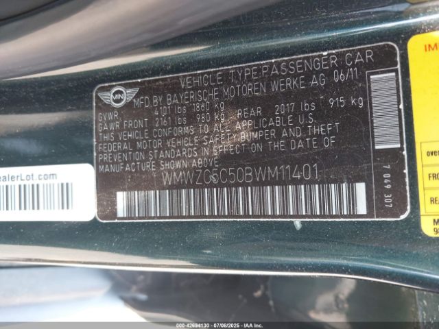 2011 MINI COOPER S COUNTRYMAN WMWZC5C50BWM11401 Photo 8