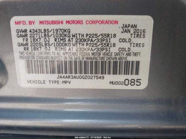 2016 MITSUBISHI OUTLANDER SPORT JA4AR3AU0GZ027549 Photo 8