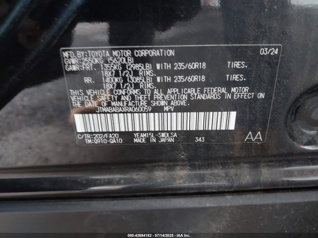 JTMABABAXRA060059 Subaru 1ym motor