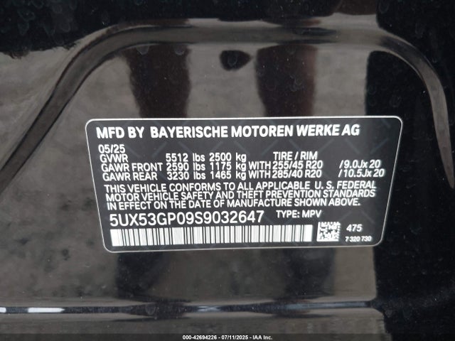 5UX53GP09S9032647 BMW X3