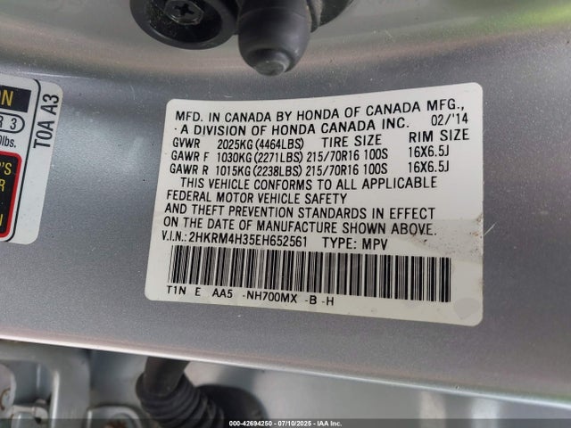 2HKRM4H35EH652561 Honda k24z7