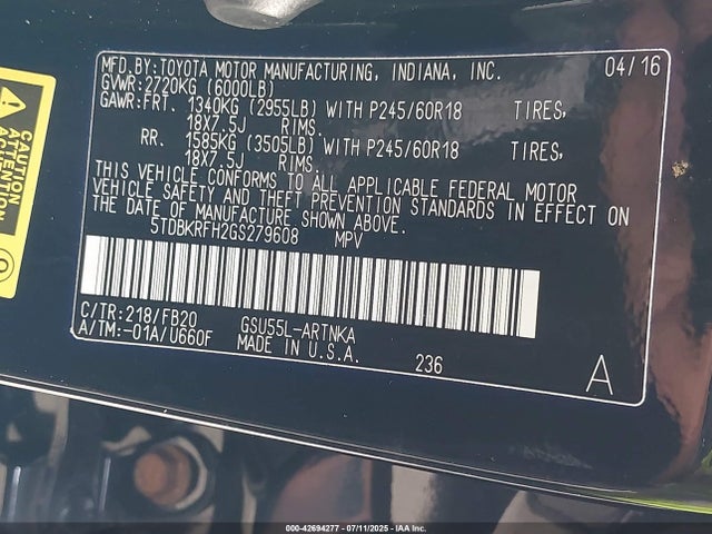 5TDBKRFH2GS279608 Toyota 2gr-fe