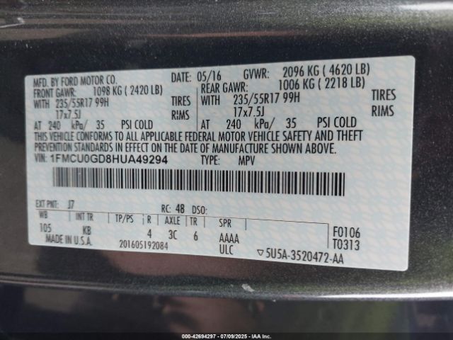2017 FORD ESCAPE 1FMCU0GD8HUA49294 Photo 8
